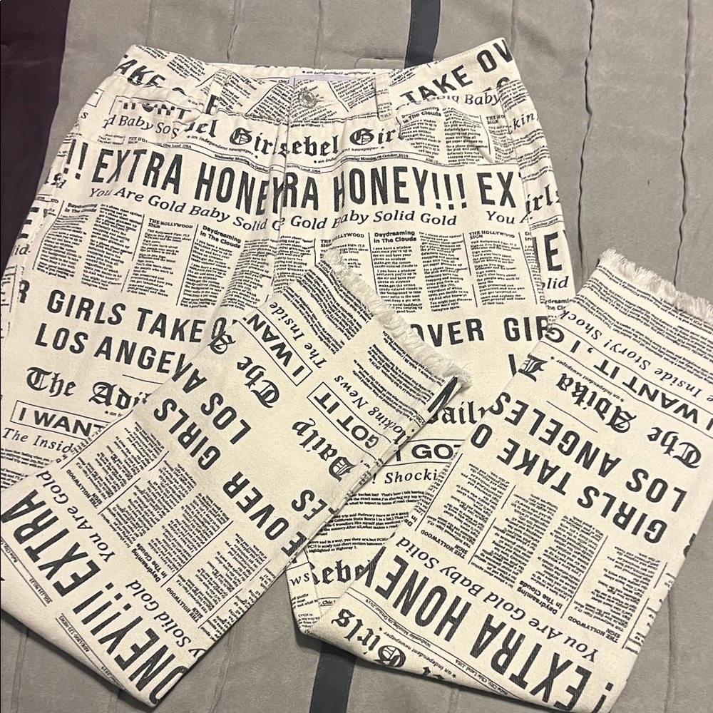 Adika Newspaper Print Straight Leg Jeans, Size M